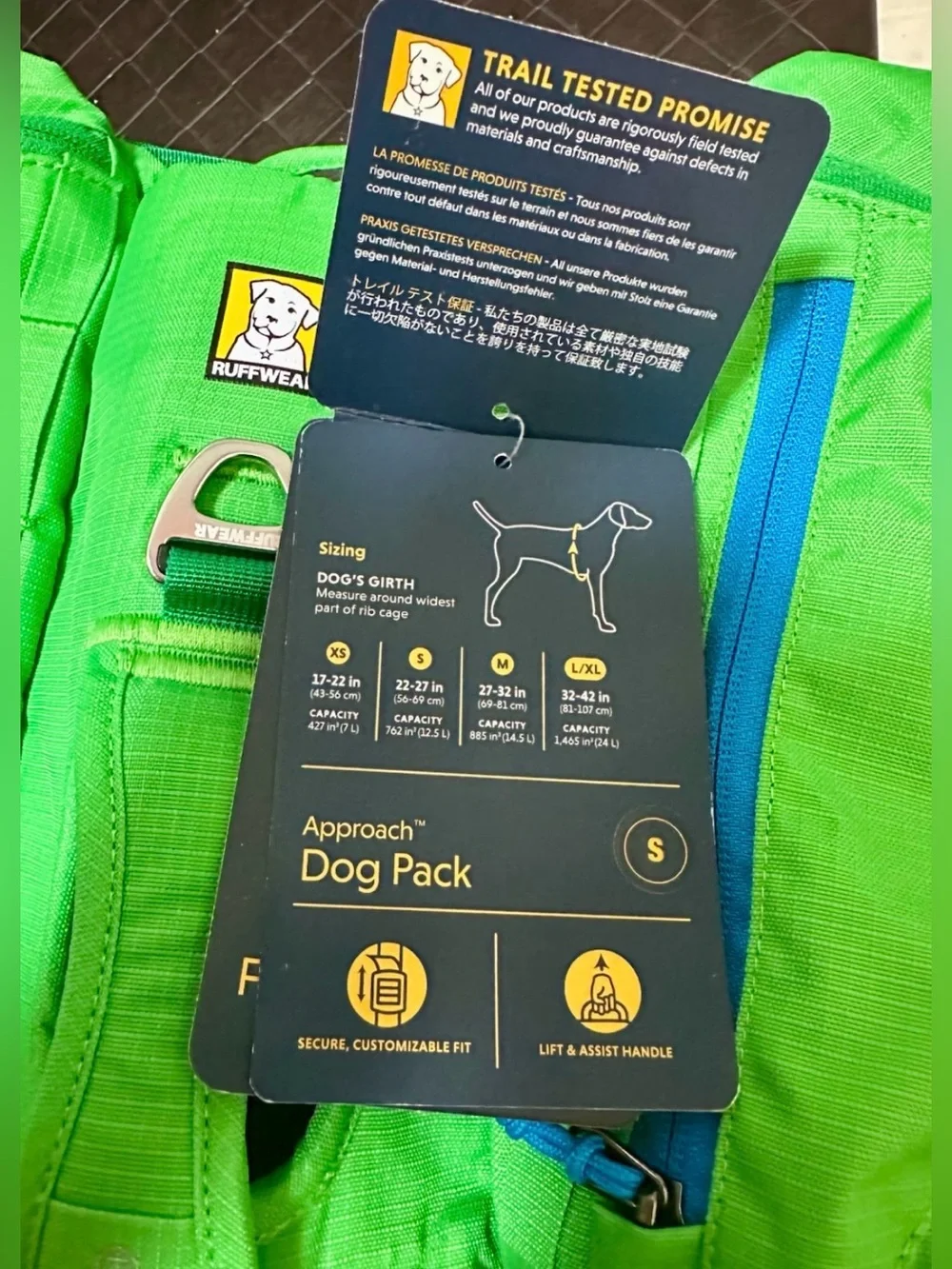 Ruffwear Approach Dog Pack-Everyday, Hiking, Size: S (22-27”), Meadow Green, NWT